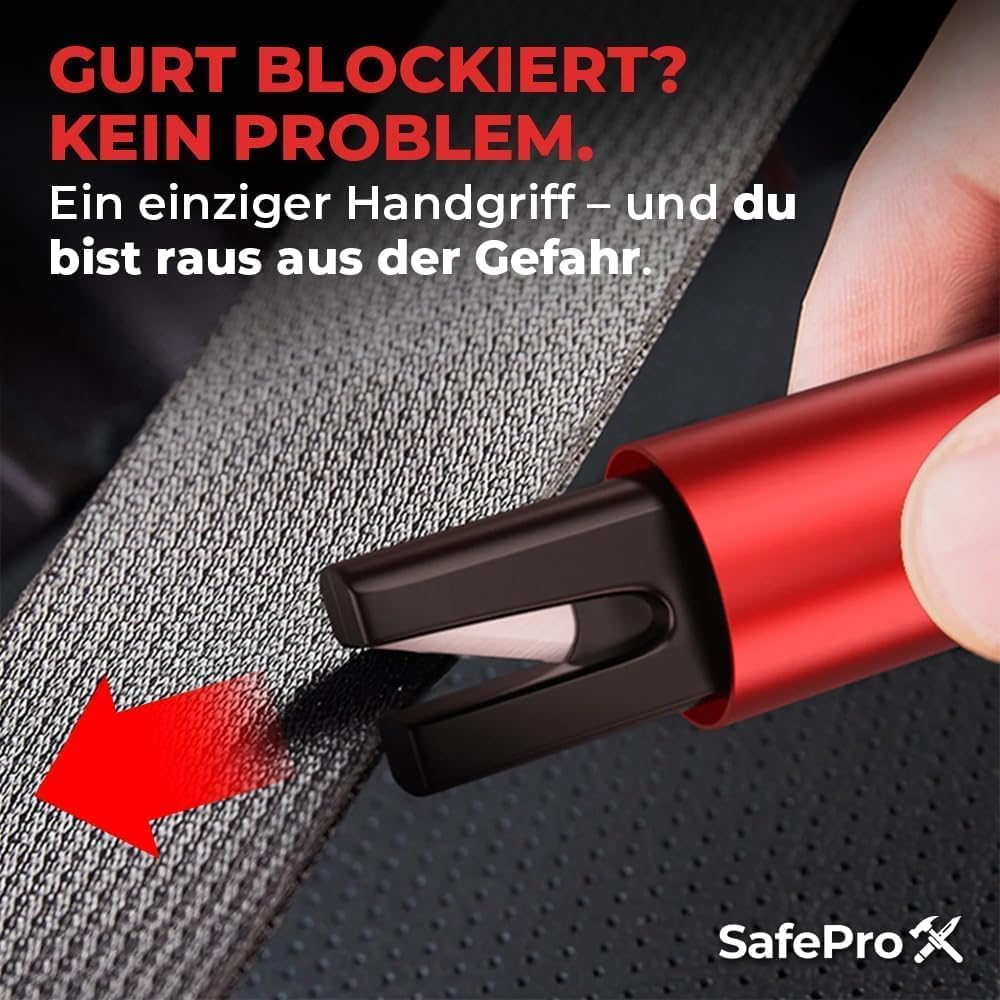 Lot De 2 Marteaux De Secours Safe Pro X – Brise-vitre + Coupe-ceinture – Tête Tungstène – Fonctionne Sous L’eau – Compact Avec Support Adhésif