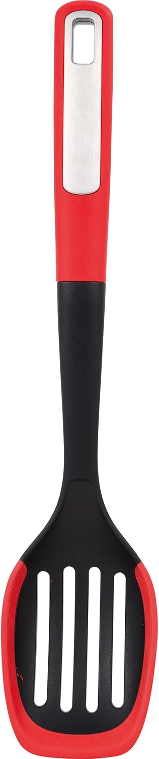 BERGNER Q3682 Slotted Kitchen Spoon 34 x 7 x 3.8 cm Black&Red Mars Collection, Nylon