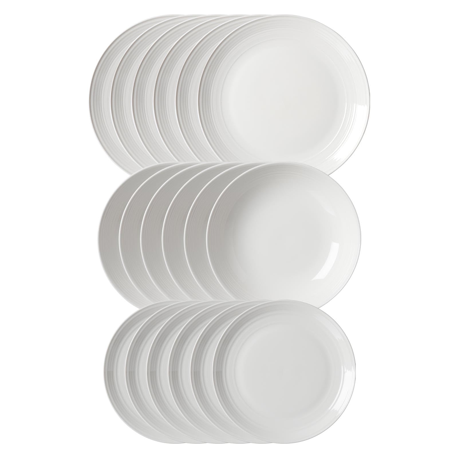 Ritzenhoff & Breker Levi Teller-Set 18-teilig, Speiseteller (27 cm) Suppenteller (22 cm) und Dessertteller (21 cm) mit Rillenrelief, Skandinavisches Design, Mix & Match Geschirr, Porzellan, Weiß