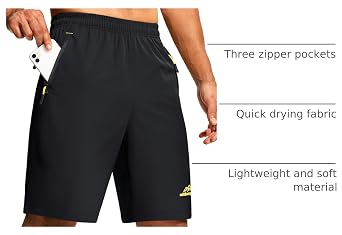 TACVASEN Men's 9 Athletic Workout Shorts with 3 Zipper Pockets Casual Gym