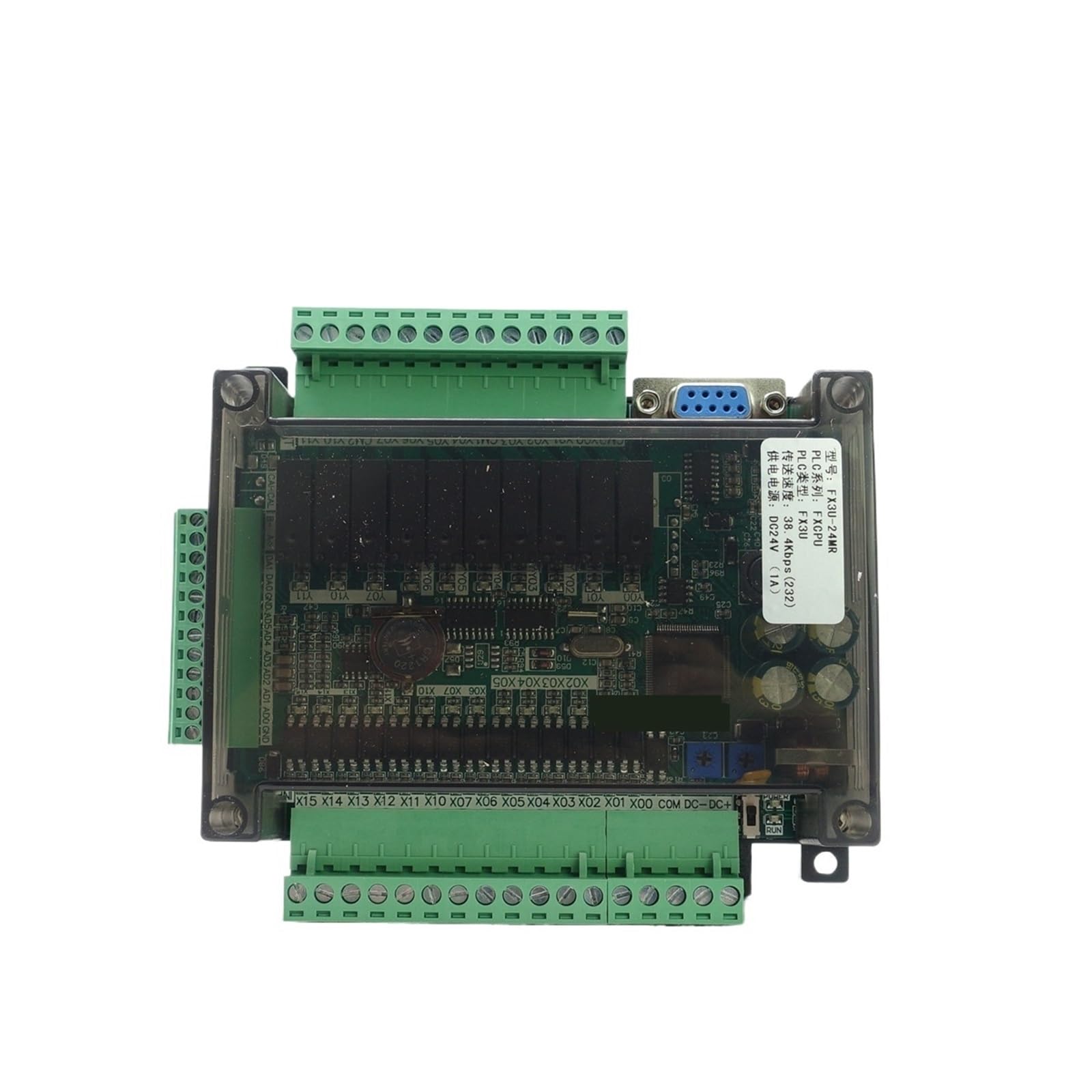 ZXAOMMBEA 1pcs FX3U-24MR FX3U-24MT PLC Industrial Control Board 14 Input 10 Output 6AD 2DA with 485 Communication and RTC(Fx3u 24mt Transistor)