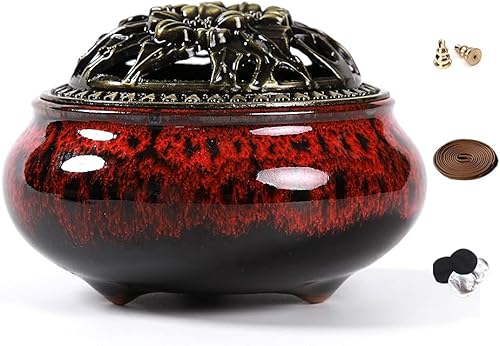 LamDawn - Quemador de incienso con soporte para varillas de incienso Calabash, cenicero de carbón de porcelana para uso con cono de polvo granular