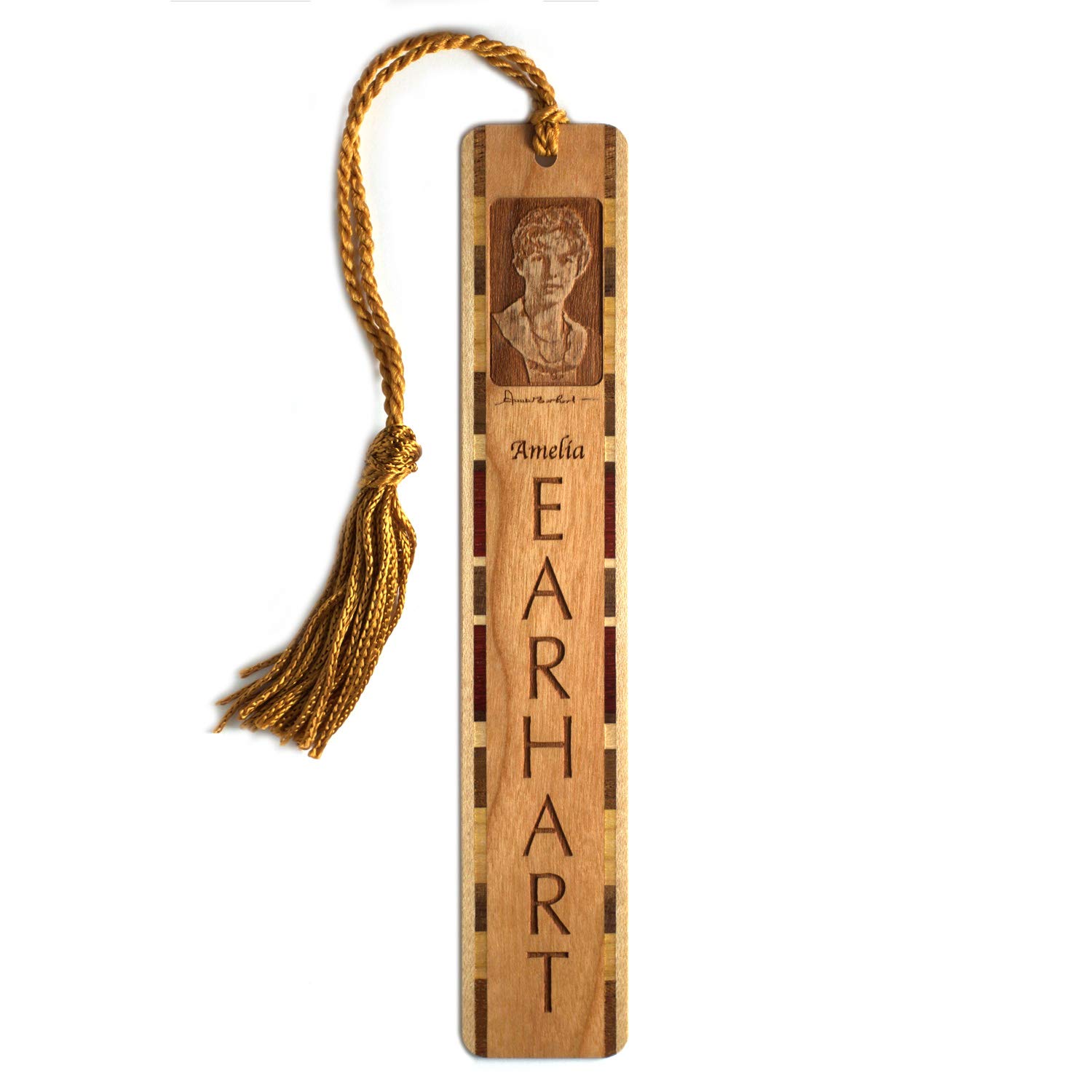 Amelia Earhart Portrait and Signature Engraved Handmade Wooden Bookmark - Made in USA