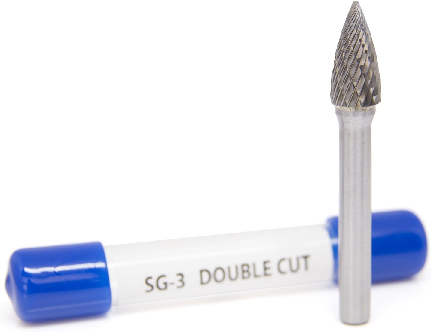 Benchmark Abrasives Pointed Tree Shape Round Nose Premium Double Cut Tungsten Carbide Burr for Metal Wood Welding Deburring High-Speed Die Grinders enclosed in Plastic Capsule 1/4" Shank (SG-3)