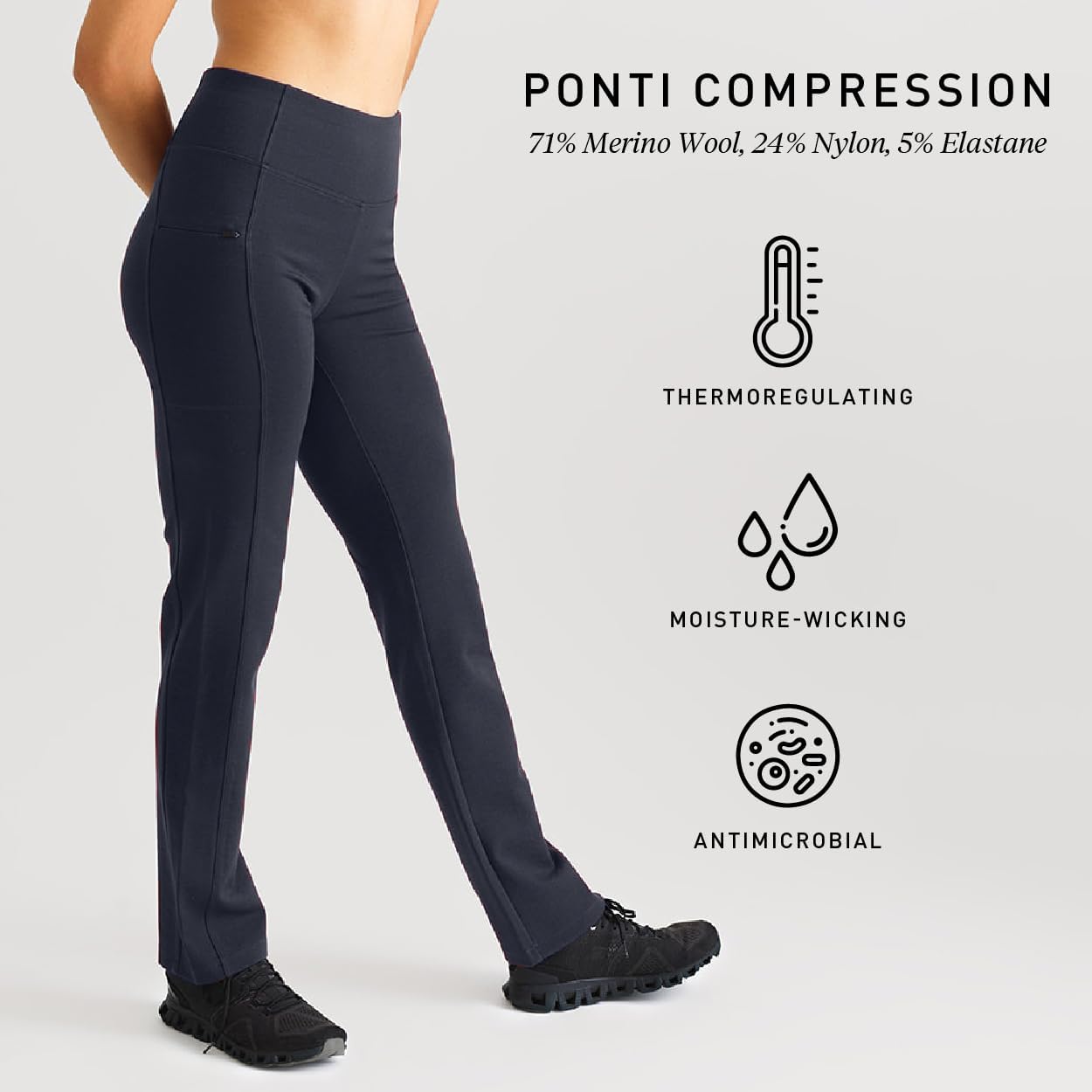 IBEX Lizzi Tavern Straight Leg Merino Wool Leggings for Women with Pockets | High Waist Yoga Pants for Workout & Cold Weather - Image 2