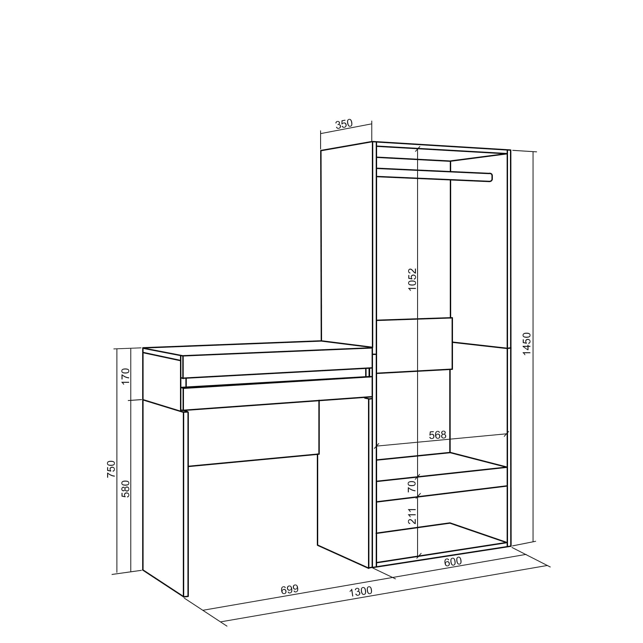 Skraut Home | Consola Entrada | Mueble con cajón | 130x145x35 cm | Recibidor | Vestidor Abierto | Estilo Moderno | Blanco