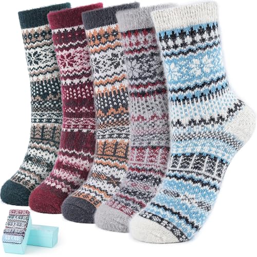 Image of ICEIVY Socks Women, Soft Knit Wool Winter Thick Warm Cabin Fuzzy Crew Women Socks 5 Pack