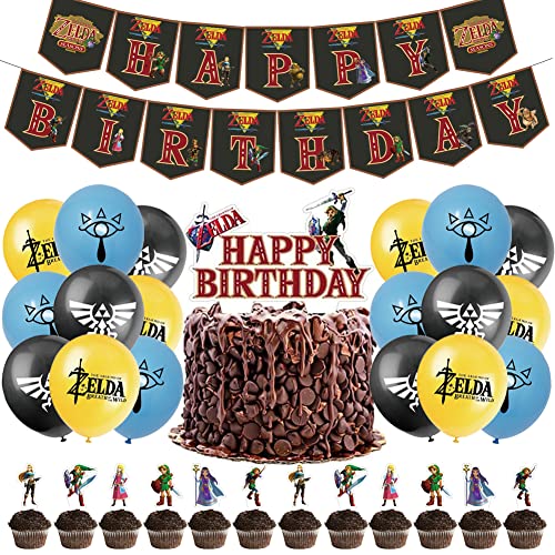 Zelda Cumpleaños Decoracion Globos,Nesloonp 37 Pieces Cumpleaños Decoracion Fiesta Pancarta Cake...