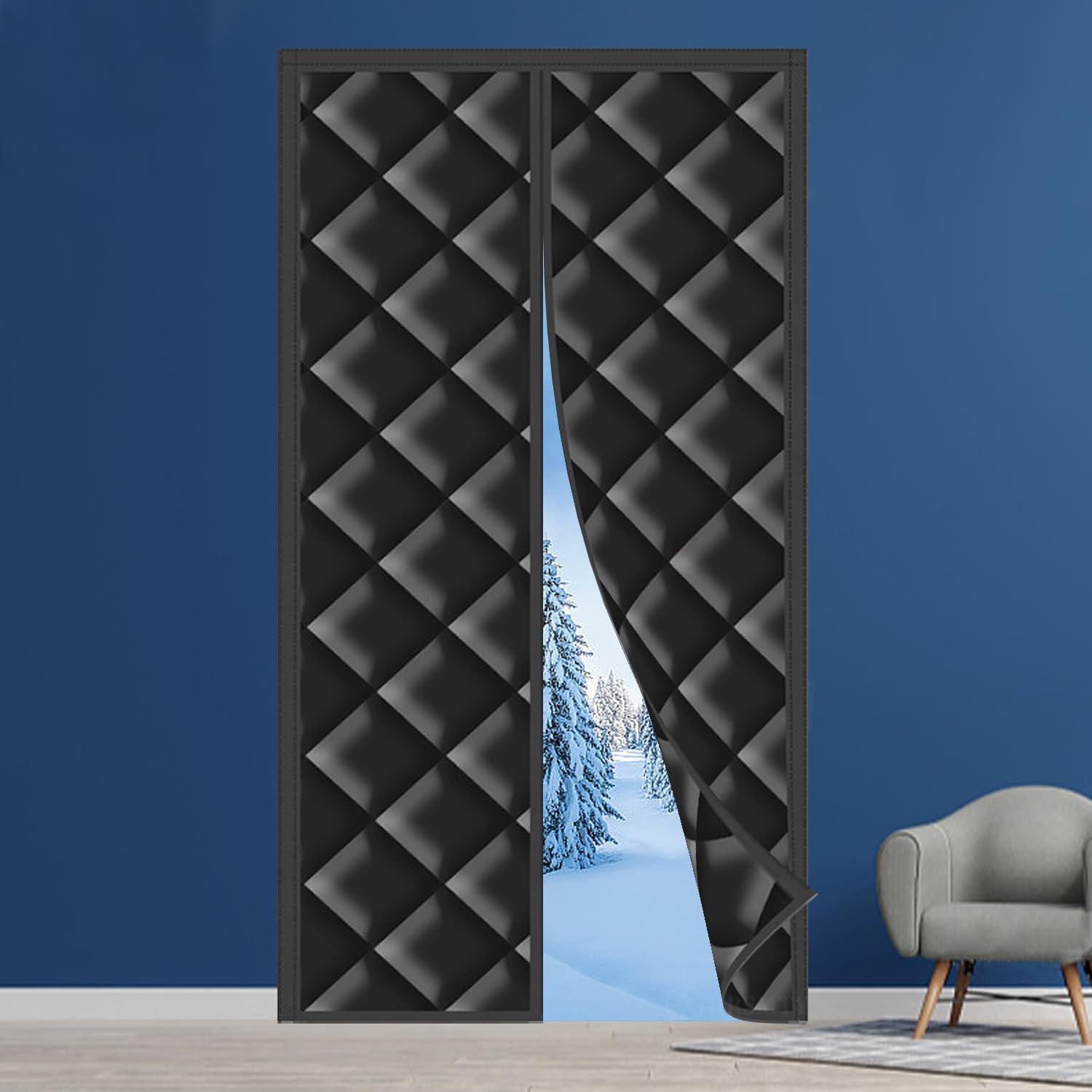 Magnetic Thermal Insulated Door Curtain, Thickened Winter Door Curtain Wind, Cold Warm and Noise Proof, Oxford Cloth Door Covers Pet Friendly, Suitable for Balcony Rooms