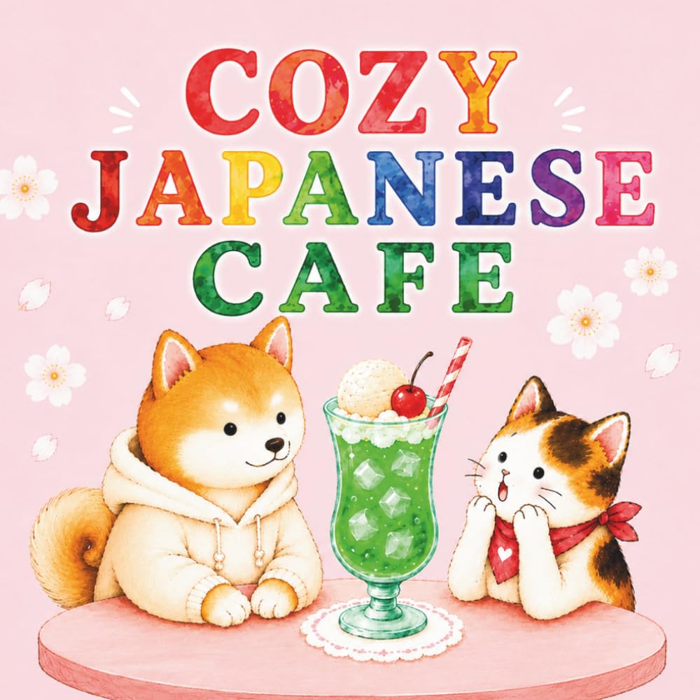 Cozy Japanese Cafe: Relaxing Coloring Pages Filled with Cute Animals and Japanese Cafe Life