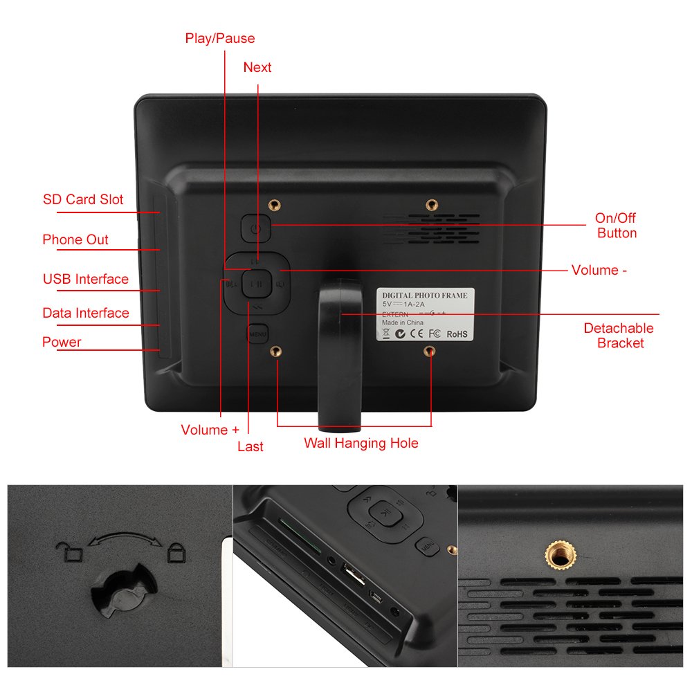 Marco digital para Fotos y vídeos Andoer 8 TFT-LCD (600*800) pantalla de alta Soporte Reproductor video MP3 MP4 Reloj Electrónico Calendario con Control Remot,mejor para regalo