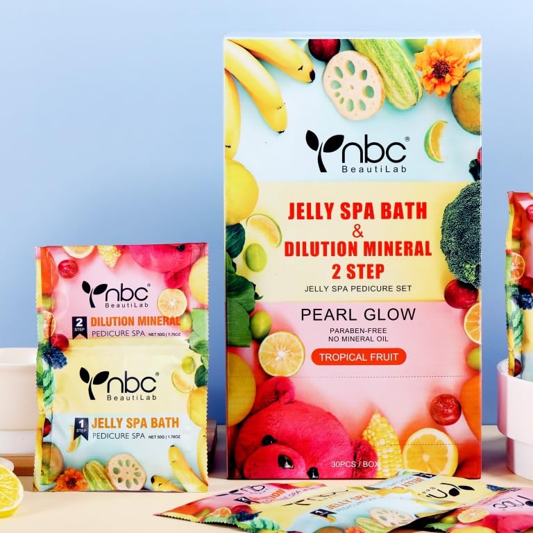 Natury Nails by nbc Jelly Spa Pedicure Professional Pearl Glow - 2-etapowy żel do rozpuszczania minerałów i żel do kąpieli zestaw do pielęgnacji paznokci, bez parabenów, pudełko 30 sztuk