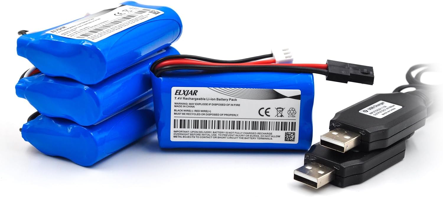 (4-Pack) 7.4V 1500mAh Li-ion Rechargeable Battery with 5500 Plug Replacement for XLH 9135 9136 9137 9138 9145 9130 RC Truck 9135 Battery