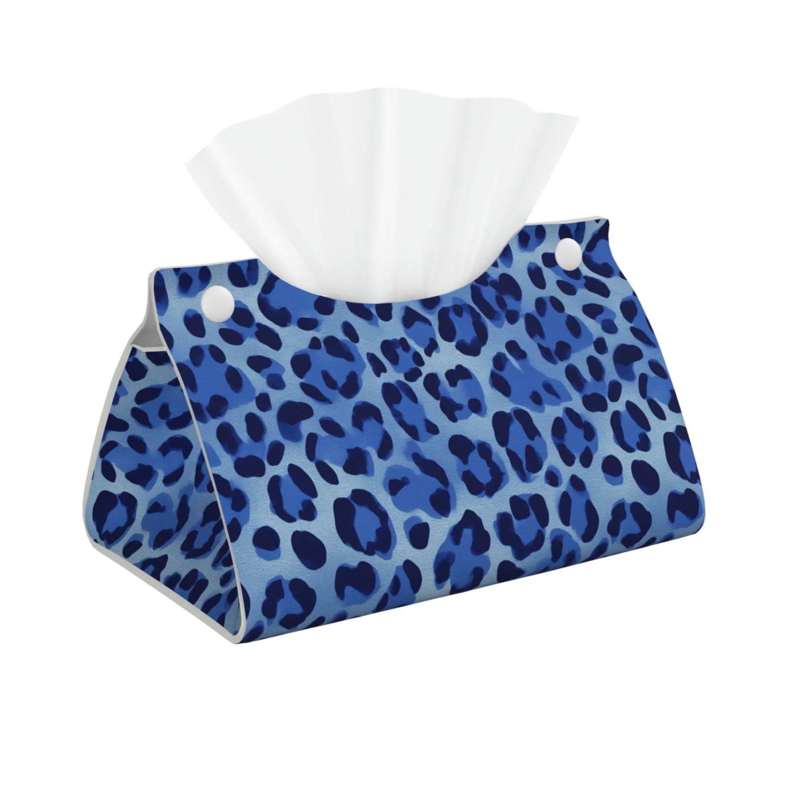 Blue and White Leopard Spots Tissue Box Cover Rectangle Pu Leather Tissue Box Holder for Car Bathroom Bedroom Desk Tabletop Decor