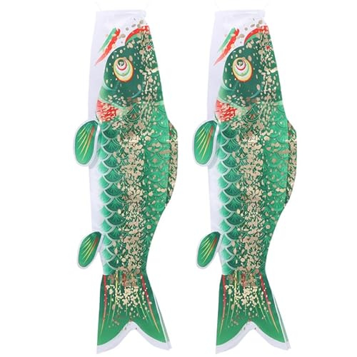 DIYEAH 2 PièCes Manche À Air Carpe Japonaise DoréE Drapeau Japonais Suspendu DéCor ExtéRieur Jardin Terrasse Poisson Vent Koi 19.69X5.91 Pouces