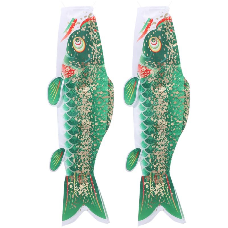 DIYEAH 2 PièCes Drapeau Japonais Carpe DoréE Manche À Air Suspendu DéCor ExtéRieur Jardin Terrasse 50X6 Pouces Poisson Vent Koi Japonais