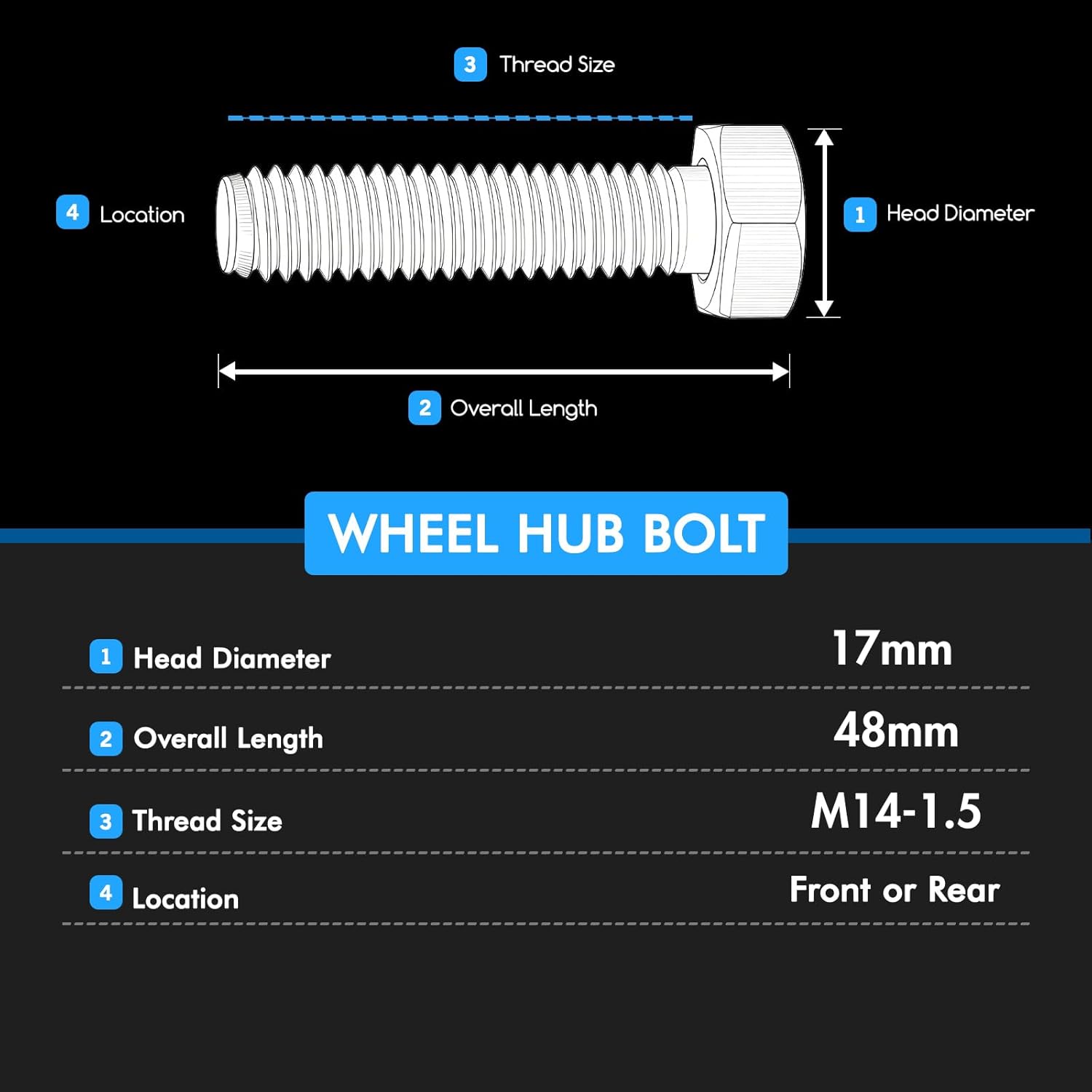 Automotive 20PCS Front Wheel Stud Lug Bolt M14-1.5 Compatible With Audi A5 A4 S4 A6 A7 TT Volkswagen Beetle Replace WHT002437