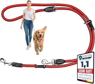 Leisegrün Hundeleine Derby | 2m Länge, Robustes Nylon, Flexibel verstellbar für mittelgroße bis große Hunde | Strahlendes Rot