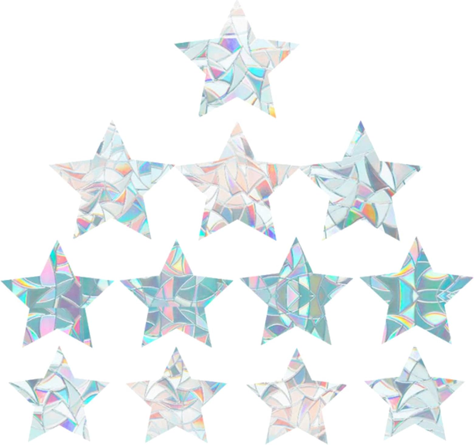 GORGECRAFT 12PCS Star Window Clings Glass Decals 3D Sun Catcher Stickers Non Adhesive Prism Vinyl Film Static Anti-Collision Alert Decal for Prevent Birds Strikes