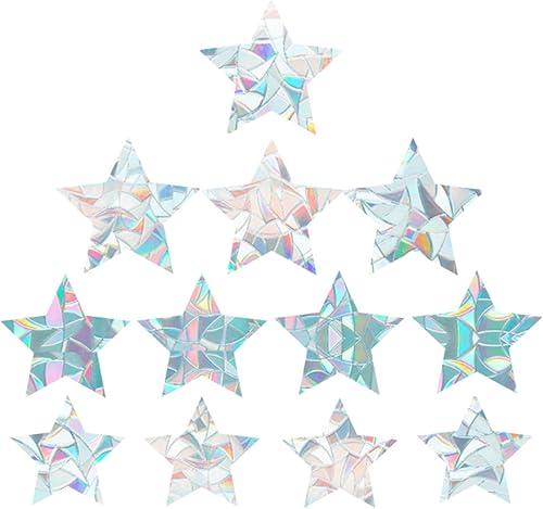 Miniatura 10 de GORGECRAFT 8 calcomanías estáticas de estrella para ventana, anticolisión, para evitar pájaros, calcomanías de alerta, no adhesivas, película de