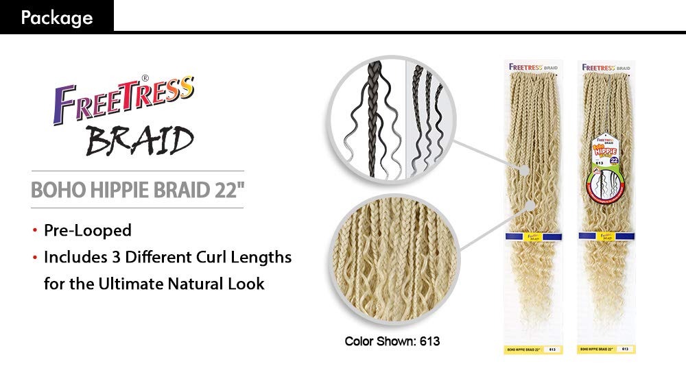 6 PACKS/LOT FreeTress Synthetic Hair Crochet Braids Boho Hippie Braid 22" (1B)