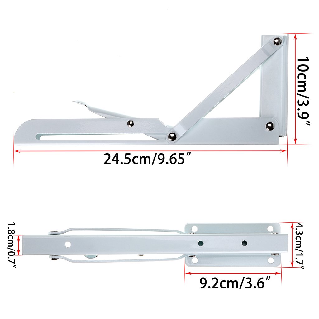 Sumnacon Sturdy Folding Shelf Brackets, Heavy Duty White Metal Triangle Table Bench Folding Shelf Bracket 10 Inch - Image 2