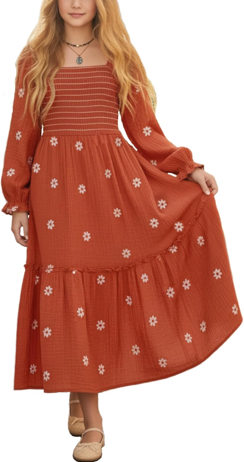 Sunny Spirit Girls Winter Maxi Boho Floral Dress