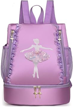 Ballet Dance Backpack with Separate Shoe Compartment,Ballet Dance Bag,Ballerina bag for Dancer, Small Duffle Bag for Girl Purple
