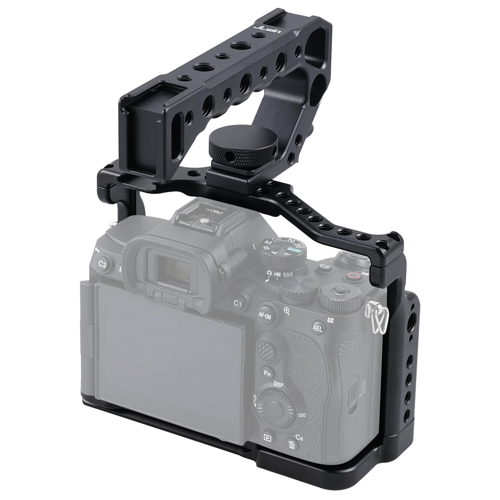 Hersmay Jaula A7 V con asa superior, jaula de aleación de aluminio para cámaras Sony A7 V sin espejo, estabilizador de aparejo de grabación de video con montaje de 0.25 pulgadas y agujero de