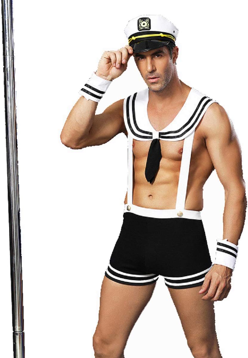 KAKU Men's cosplay sailor costume outfit Sexy police Underwear Lingerie Sailor Costume Pajamas Uniform Suit for Stage Officer accessories Christmas