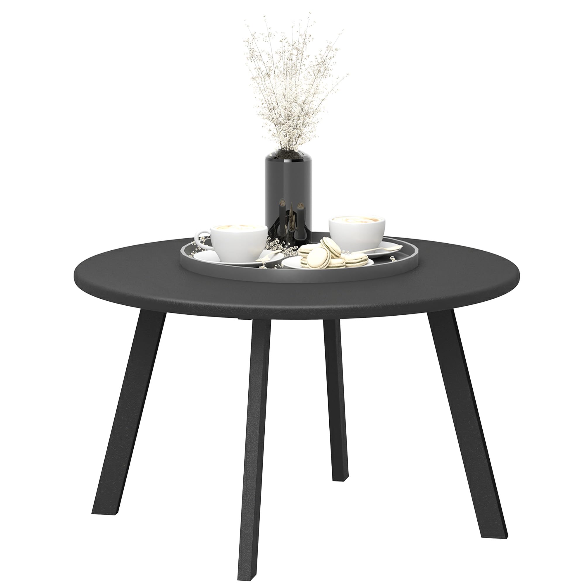 Outsunny Mesa de Centro de Jardín Redonda de Metal Mesa Auxiliar con Bordes Redondeados Patas Antideslizantes Mesa de Café para Patio Balcón Salón Ø70x42 cm Negro