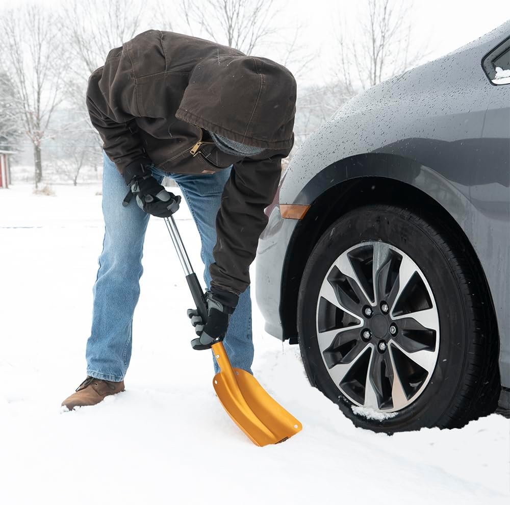 True Temper 3-in-1 Emergency Shovel for Car or Truck, Foldable with Ice Scraper, Ice Brush, Compact Storage for Vehicle or Hiking, Use in Snow, Dirt, Ice, or Gravel