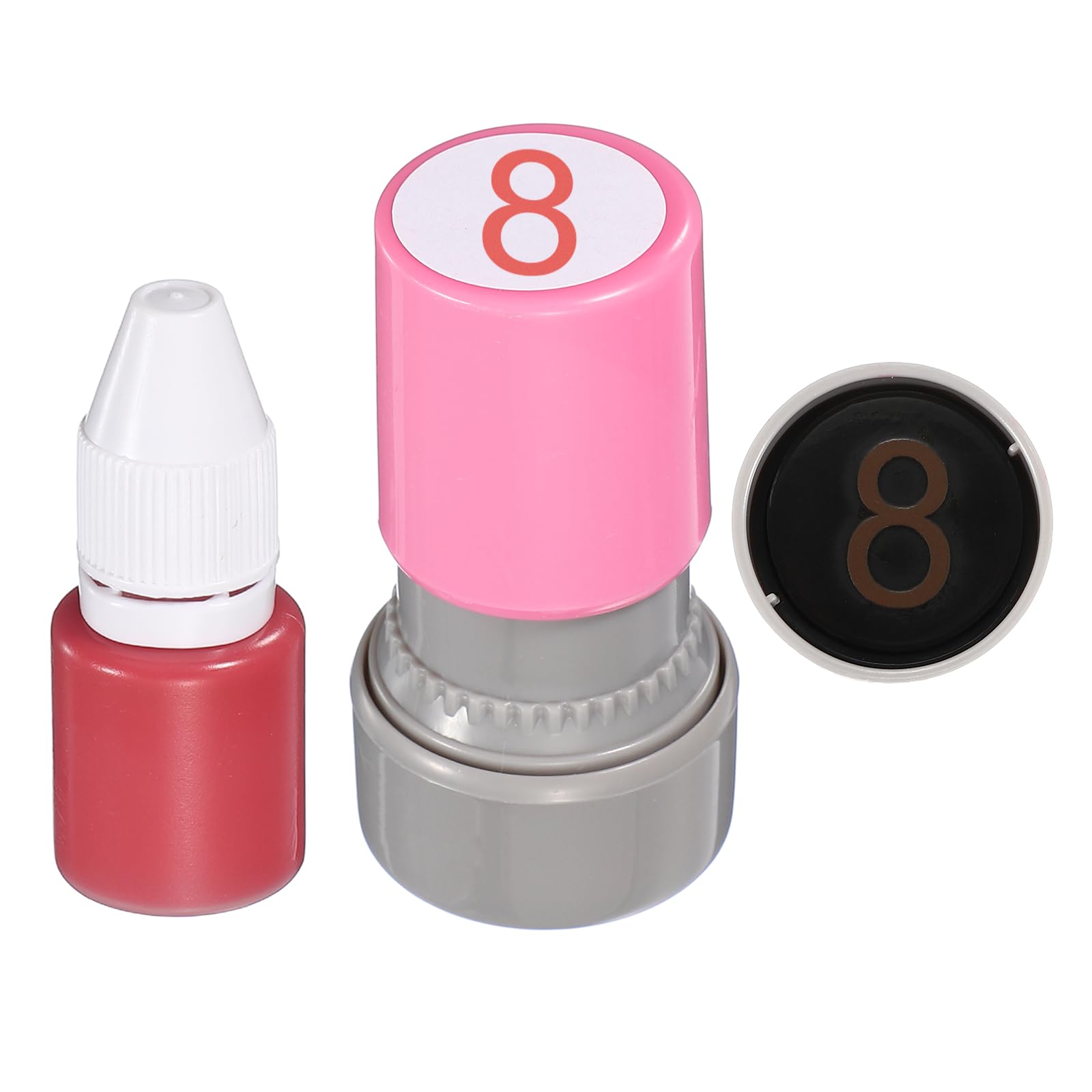 PATIKIL Self Inking Number Stamps, 20mm Numeral 8 Digital Stamps with Refill Red Ink for Notebook Scrapbooking DIY Craft Price Marking Math Learning Office Use, Pink Shell
