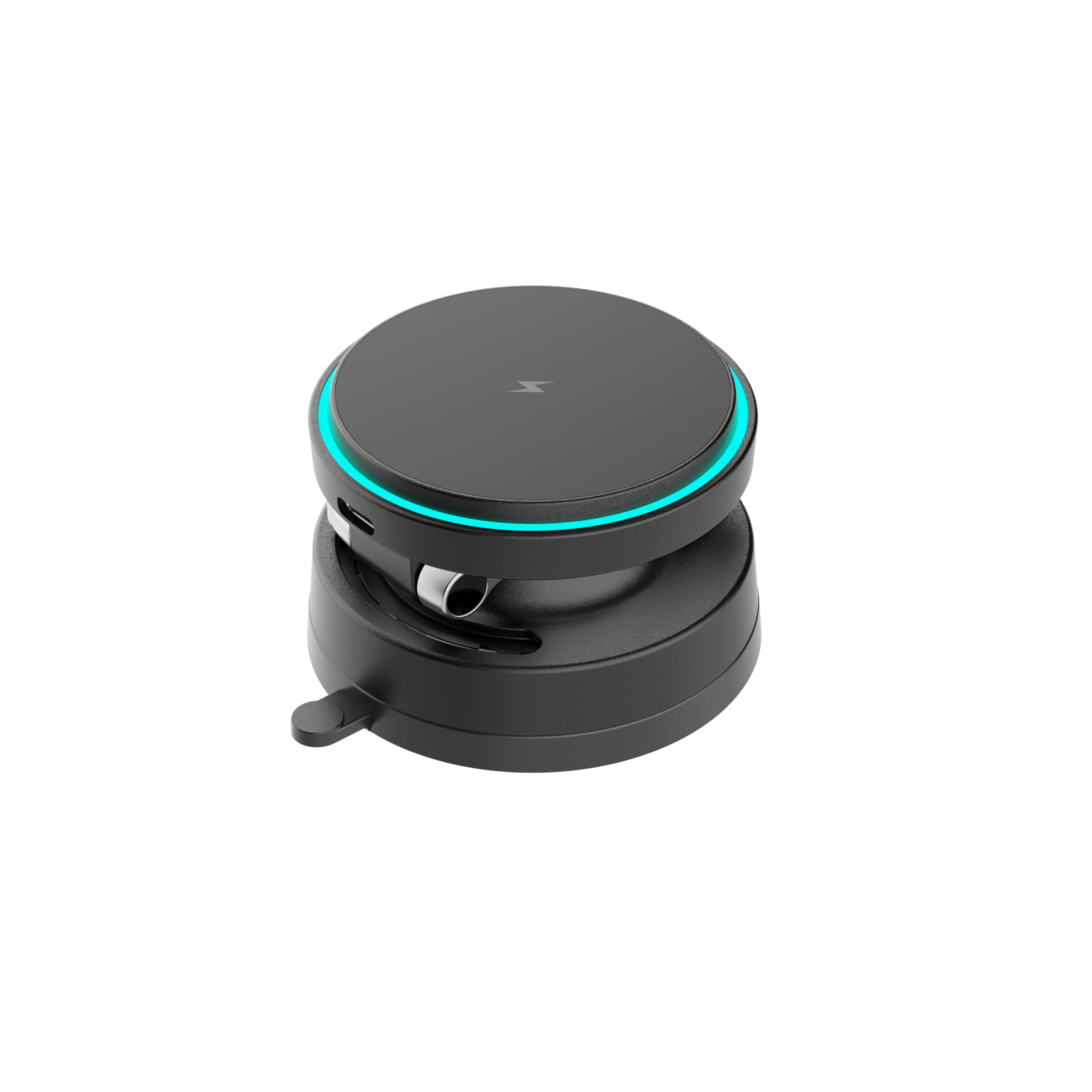 WYE Caricabatterie magnetico wireless da auto da 15 W con ricarica rapida USB-C, supporto da cruscotto e indicatore di ricarica LED per smartphone Qi, nero
