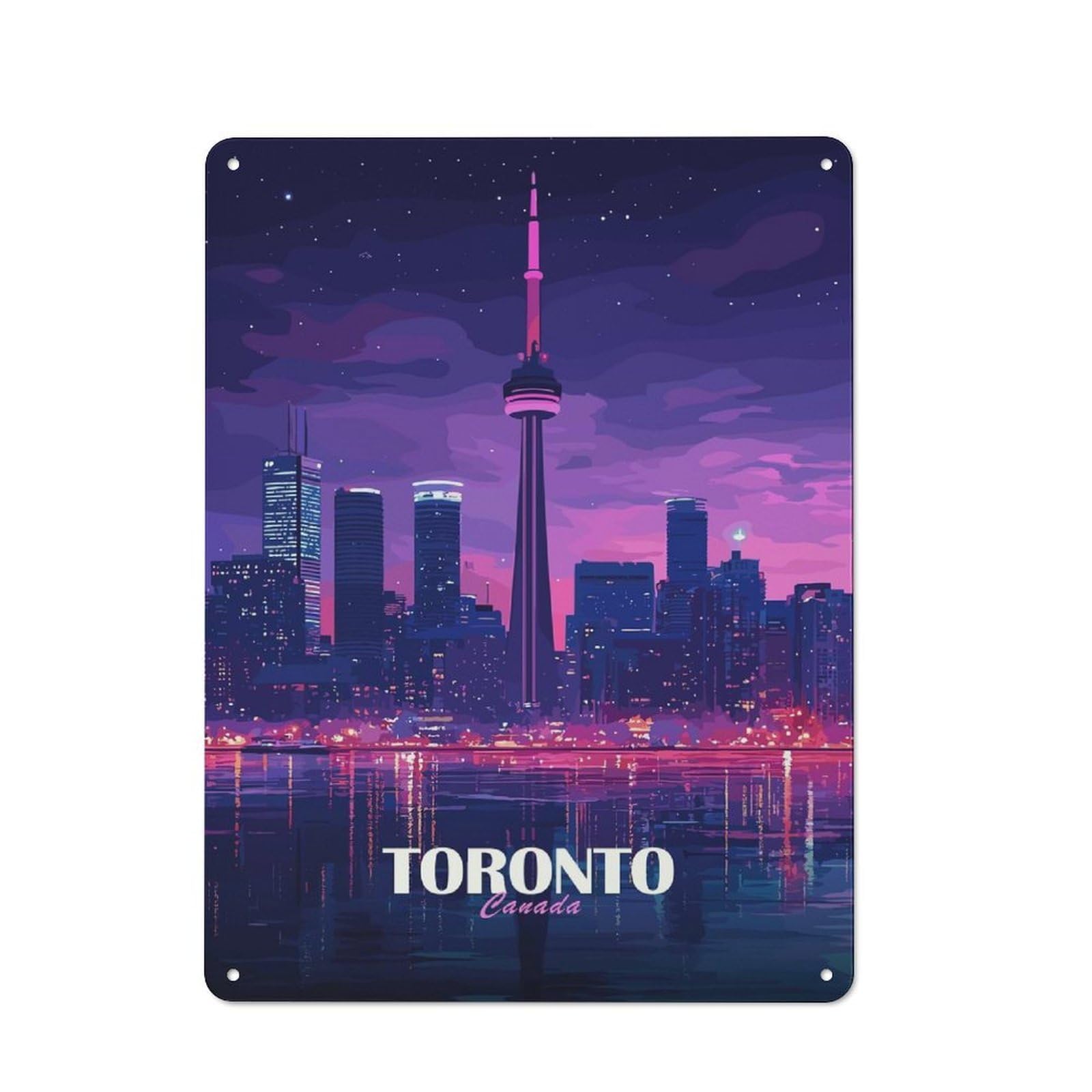 Junmoney Style-8 Toronto Canada Skyline At Night Rustic Metal Wall Sign 40X30cm For Workshop Wall, Suited To Makers And Diy Enthusiasts