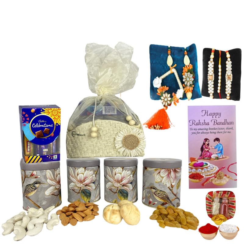 Image of NUTRI MIRACLE Rakhi Celebration Box Featuring Handpicked Almonds, Cashews, and Dark Chocolate | Elegant Anniversary Gift Hamper of Mixed Nuts and Chocolates