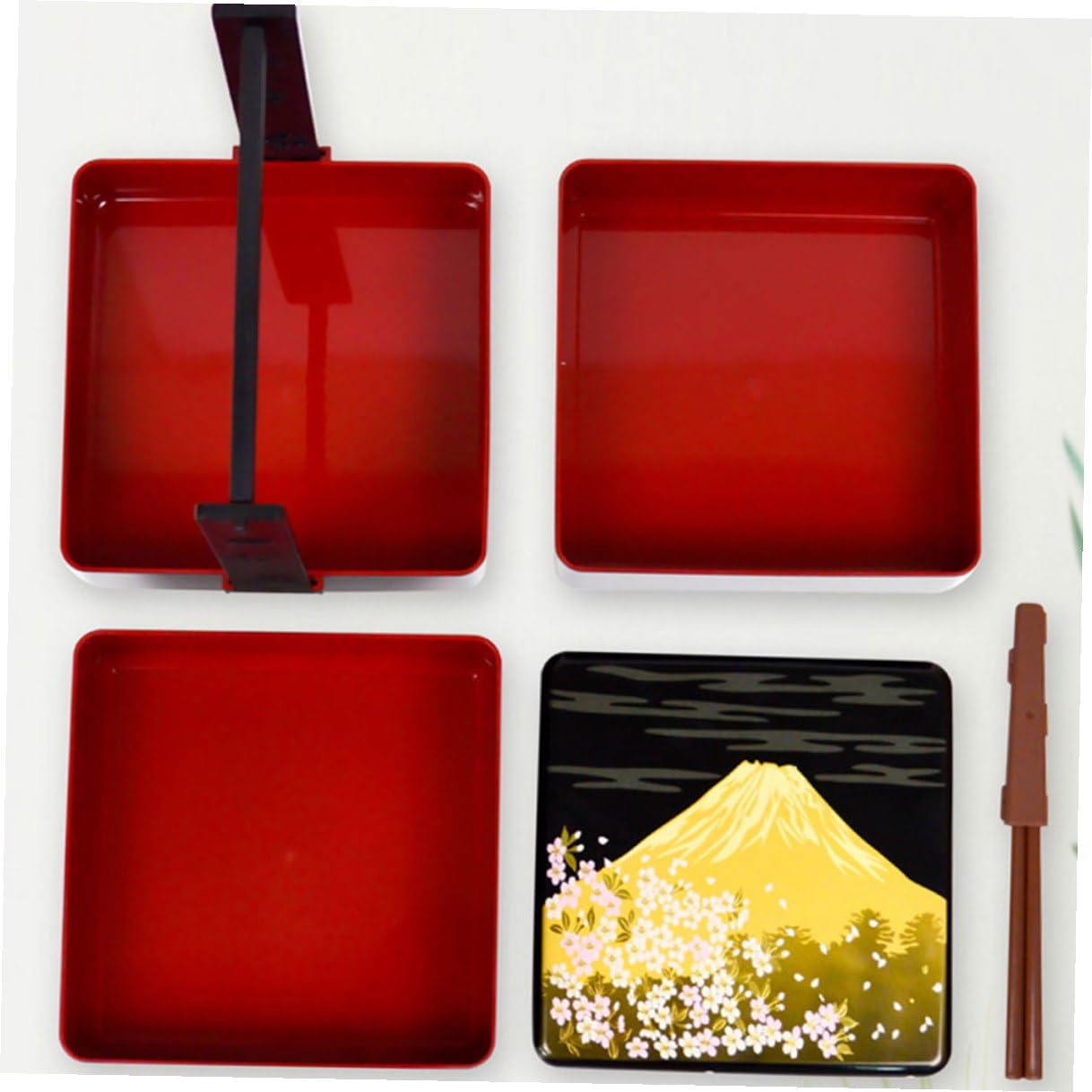 POPETPOP Boîte à Bento Japonaise Portable Noire à Trois Couches, ABS