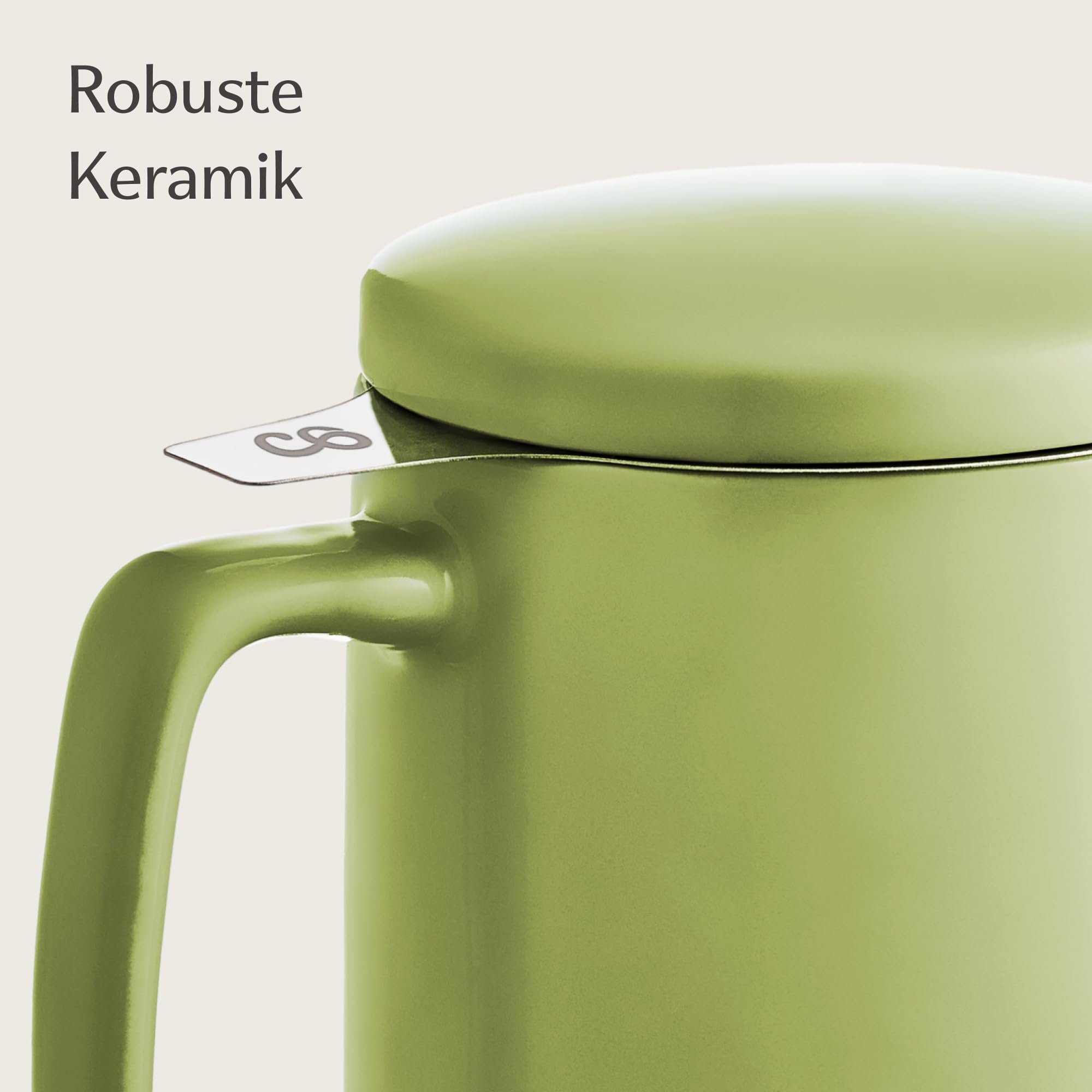 Teetasse mit Sieb und Deckel - Keramik - Hält Lange warm - 500ml XXL Groß - Spülmaschinenfest (Matcha Grün)