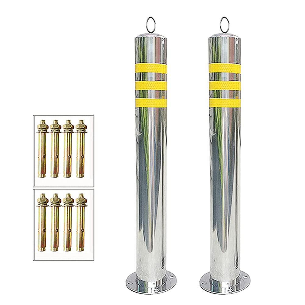 ZDW Pila de Carretera de Bolardo de Estacionamiento de Acero Inoxidable con Anillos Colgantes, Poste de Bolardo de Columnas Anticolisión, Espacio de Estacionamiento Dedicado de Fácil Instalación