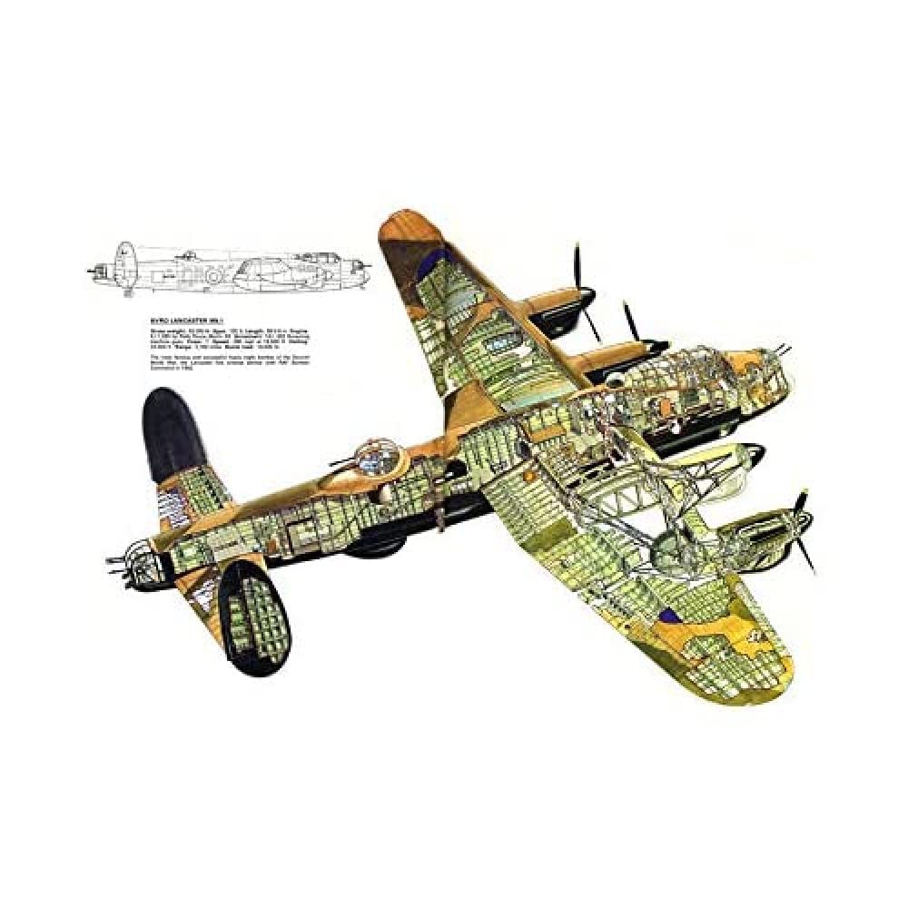 Wee Blue Coo WAR DRAWING PLANE BOMBER AVRO LANCASTER CUTAWAY WWII UK FRAMED PRINT B12X6660
