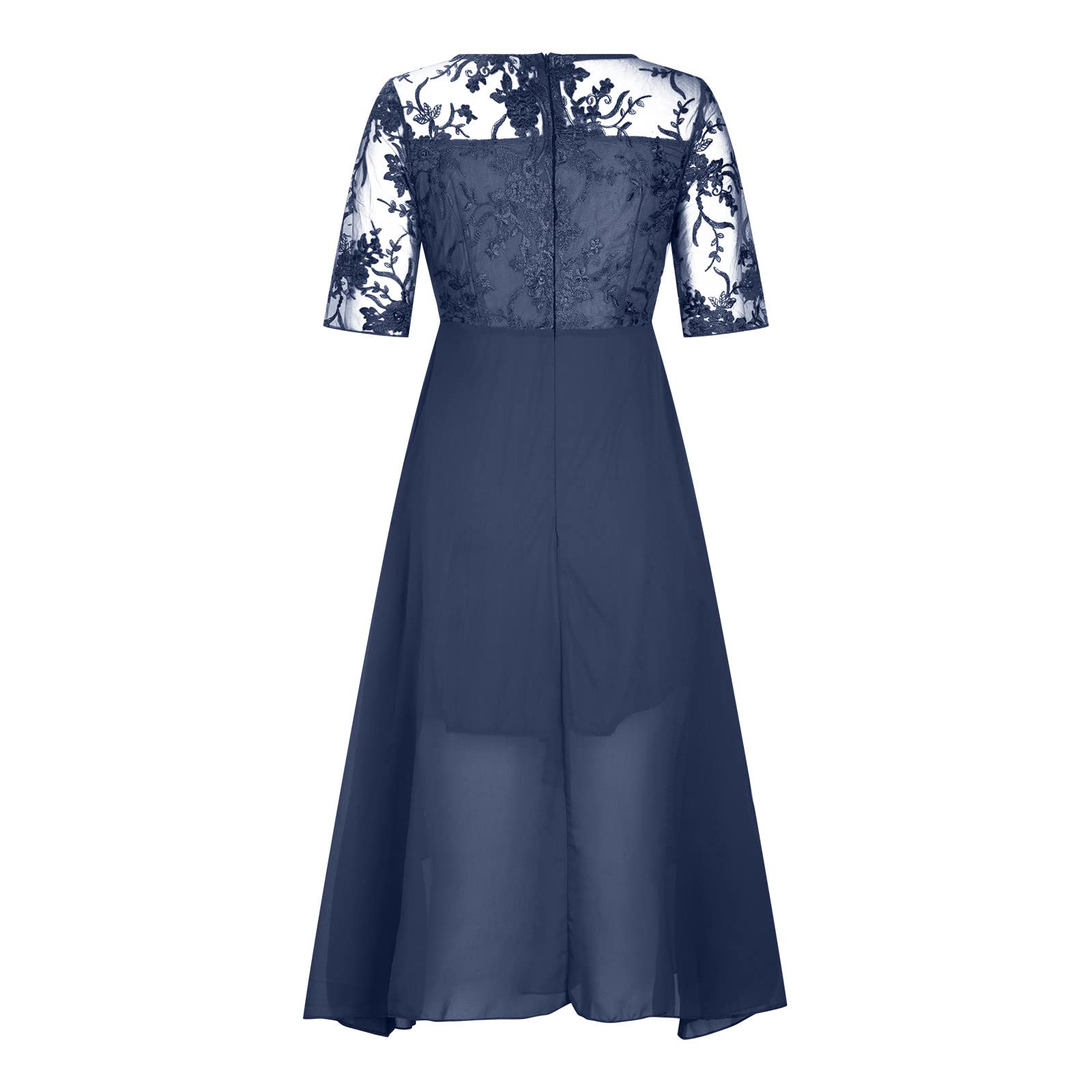 vokkrv Abito Lungo Cerimonia Elegante da Donna in Chiffon Vestiti a Manica 3/4 Tinta Unita Pieghetta Ricama Trasparante Tulle Sera Patchwork Estivi Linea ad A Oversize S-3XL