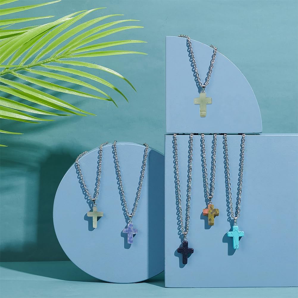 PH PandaHall 50pz Ciondoli a Forma di Croce Ciondolo Croce Pietre Preziose, 10 Colori Ciondolo Crocifisso per Pasquale Comunione Regalo Creazione Gioielli Collana Fai Da Te