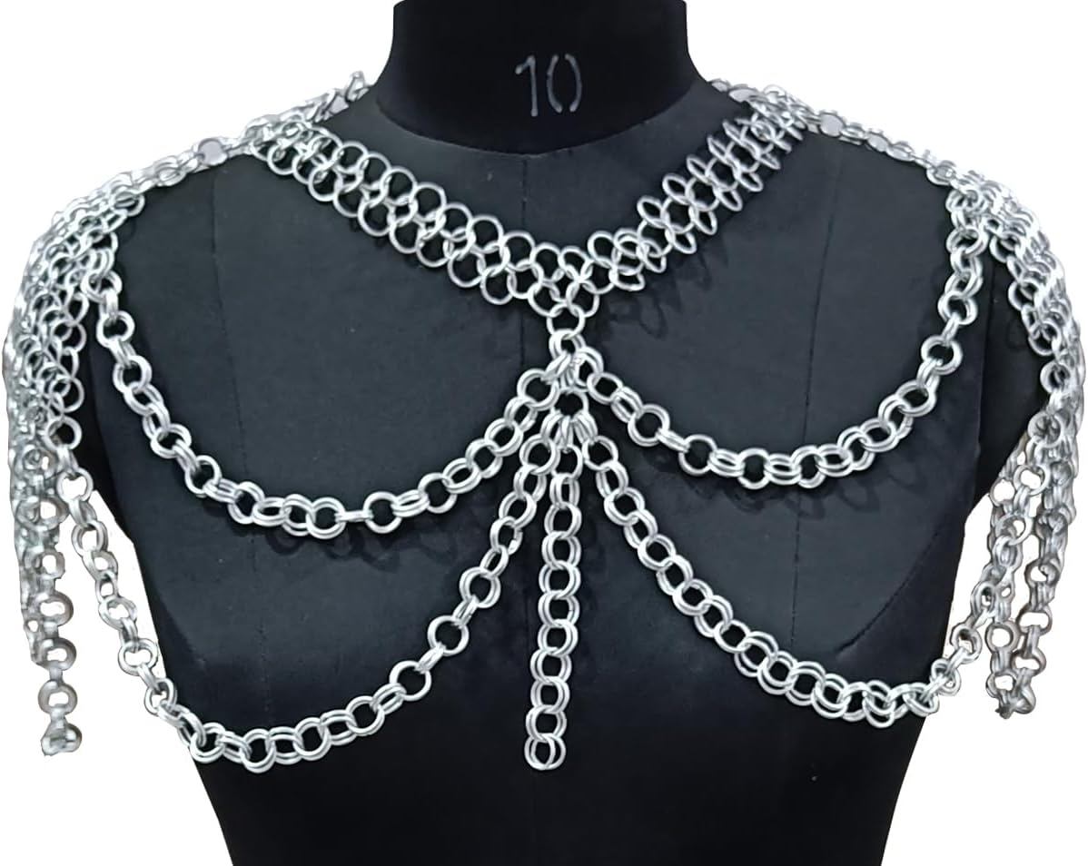 Chain Mail Harness Bra Aluminum Butted Ring Fantasy Bra for Women's and Girls Medieval Reenactment Fair Halloween