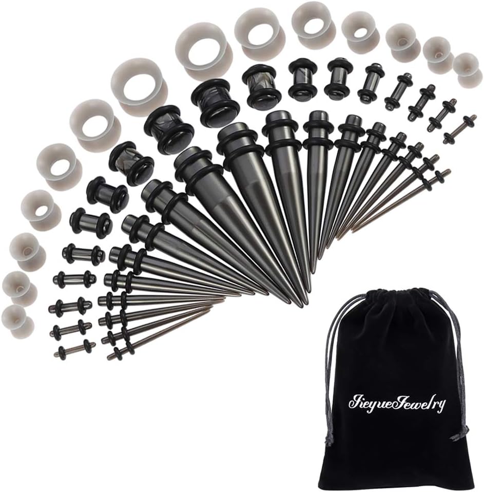 50 Pieces Ear Stretching Kit 14G-00G by JieyueJewelry - Acrylic Tapers and Plugs + Silicone Tunnels - Ear Gauges Expander Set Body Piercing Jewelry
