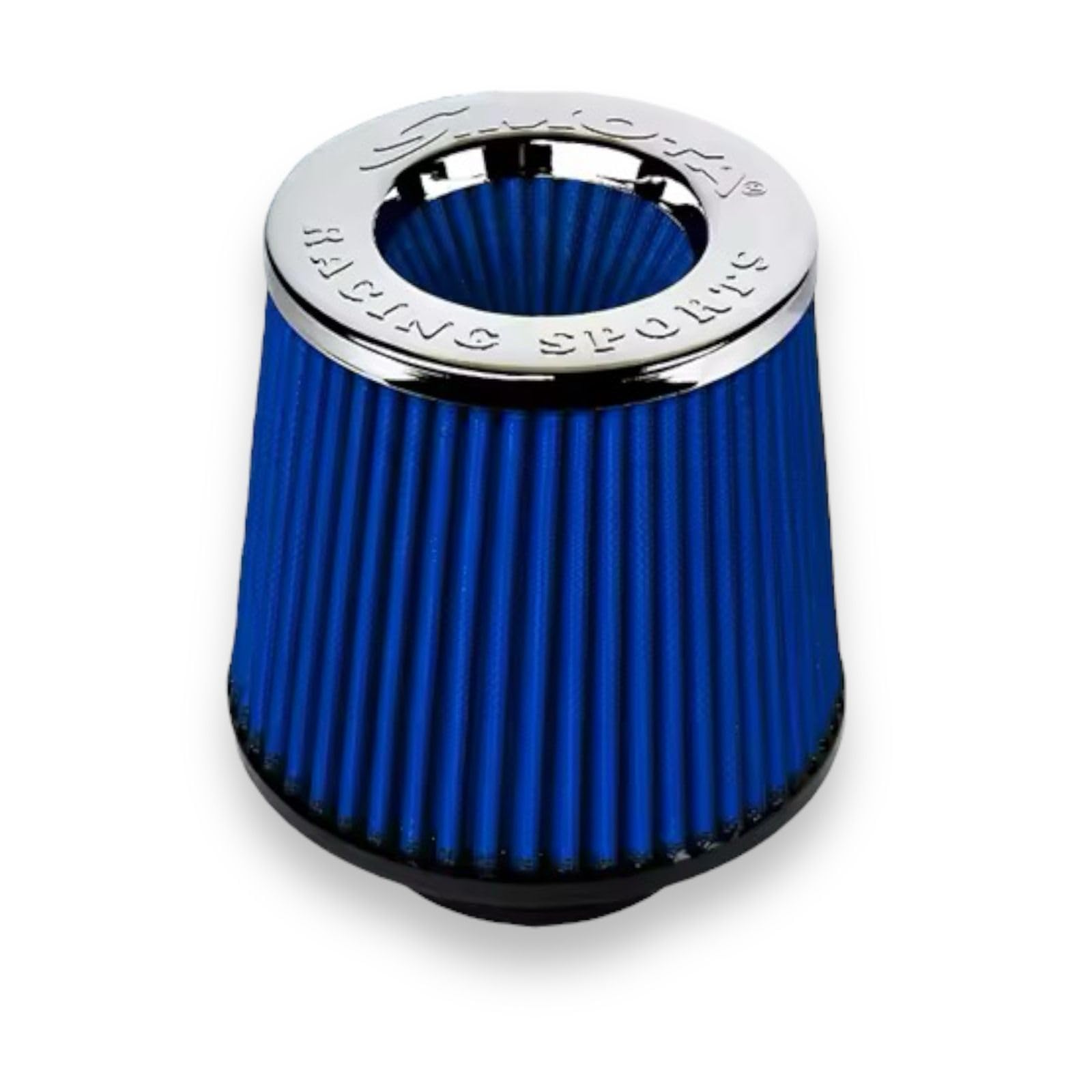 Simota 360° Blue Mesh Universal Urethane Air Filter, 4.00 Inch Diameter, Chrome Finish, Cone Type, Motorsports Spare Parts, Precision Weaving Technology, Stainless Steel 304 Frames