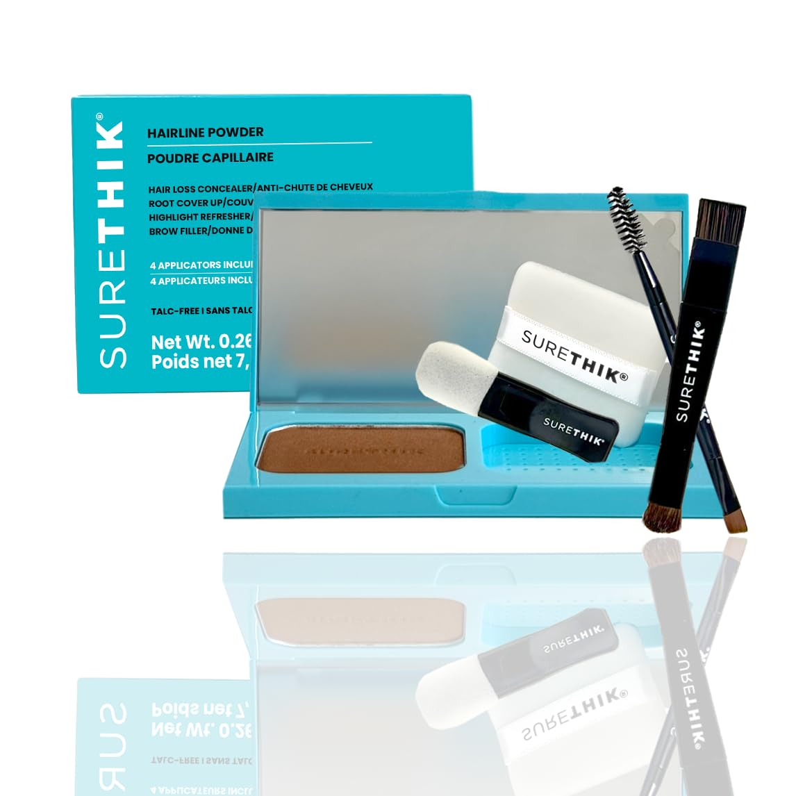 SURETHIK 4-in-1 Premium Hairline Powder Kit - Conceal Thinning Hair, Root Touch-Up, Highlight Refresher & Eyebrow Enhancer for Men and Women (Auburn)