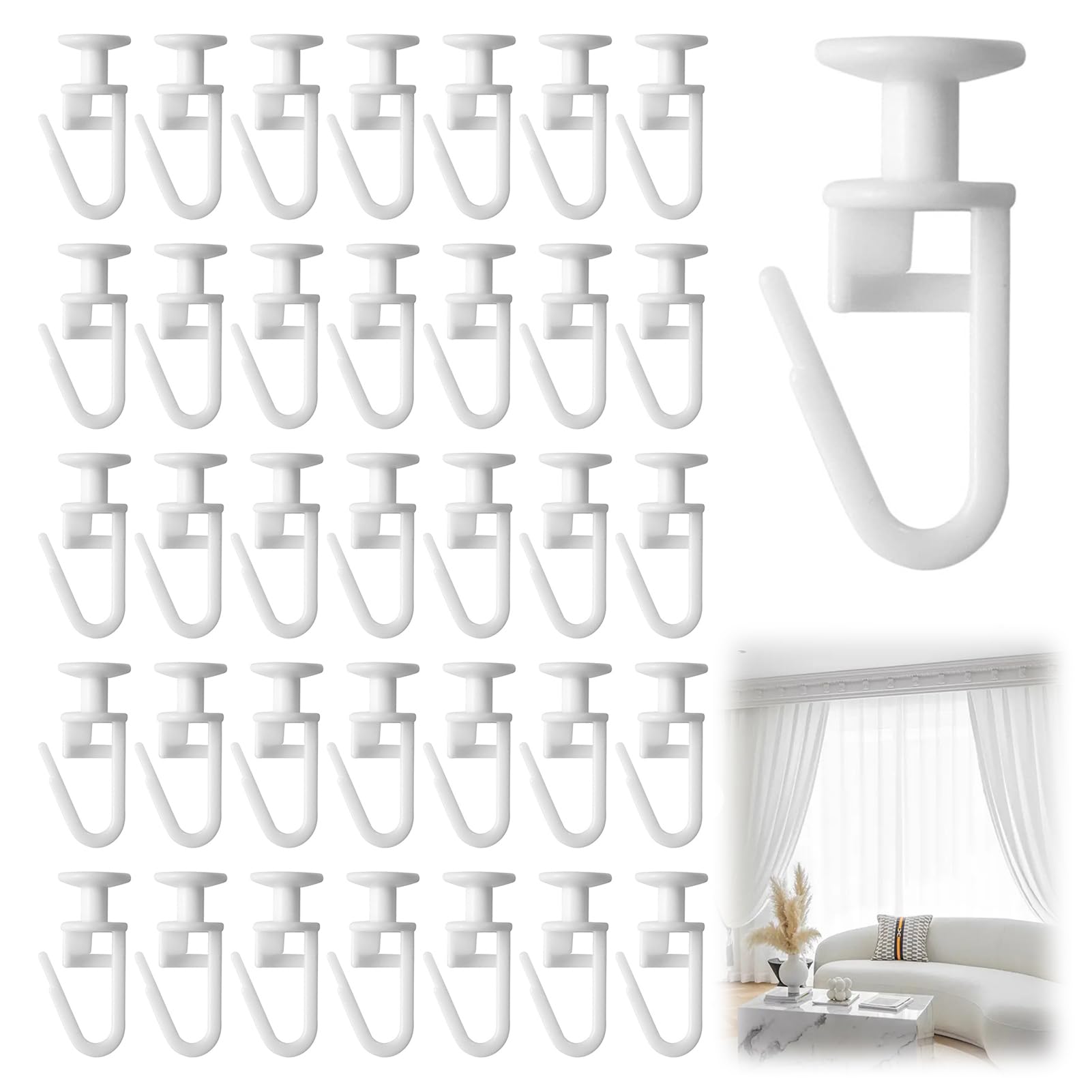 Ganci scorrevoli in plastica per tende, 100 pezzi, ganci scorrevoli in plastica bianca per binario per tende per finestre, porte e tende da doccia