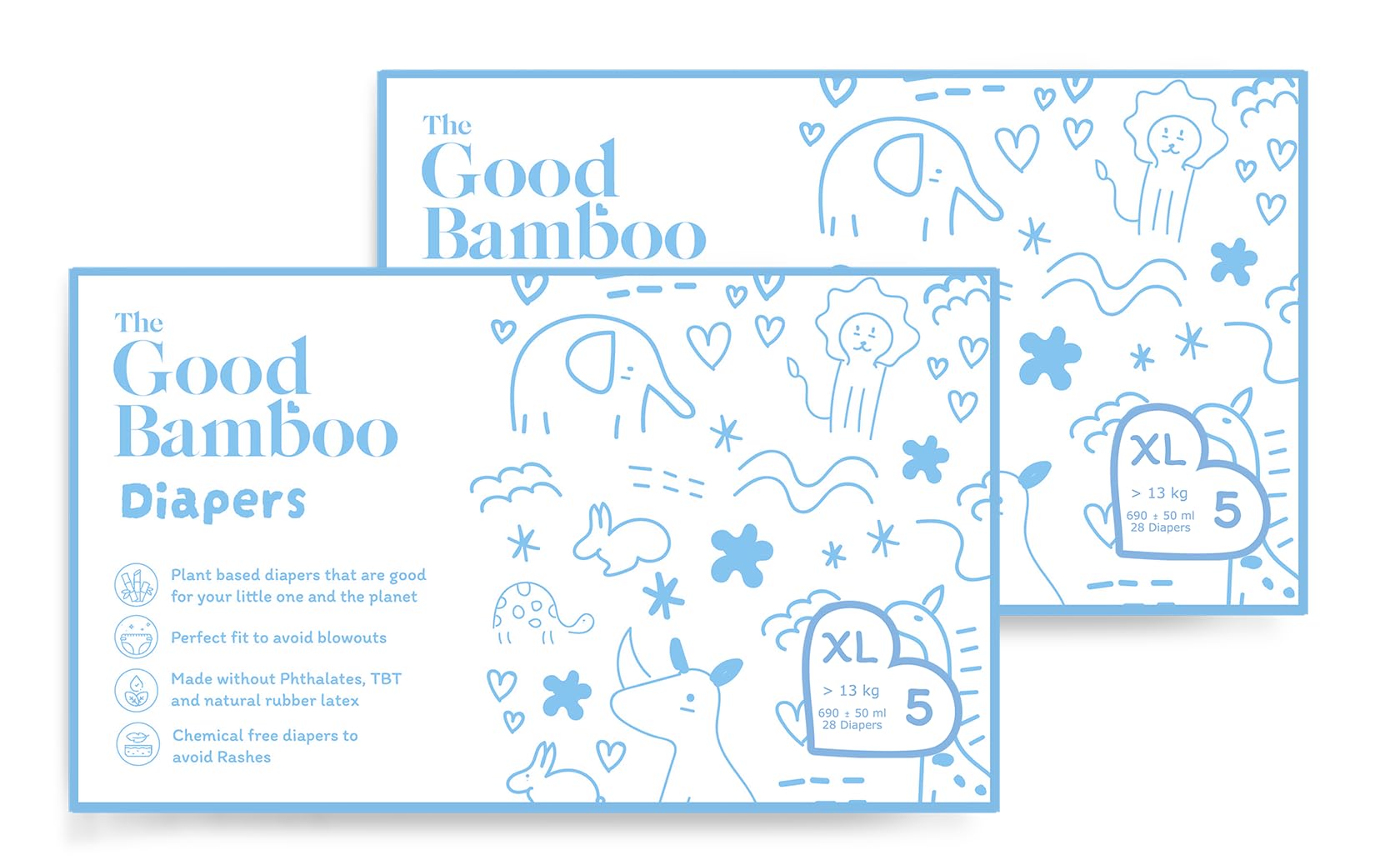 The Good Bamboo Diapers - Extra-Large Size (>13kgs) | Size XL | High absorbancy, Quick Dry, Organic Bamboo Diapers | Tape Style - 56 Diapers