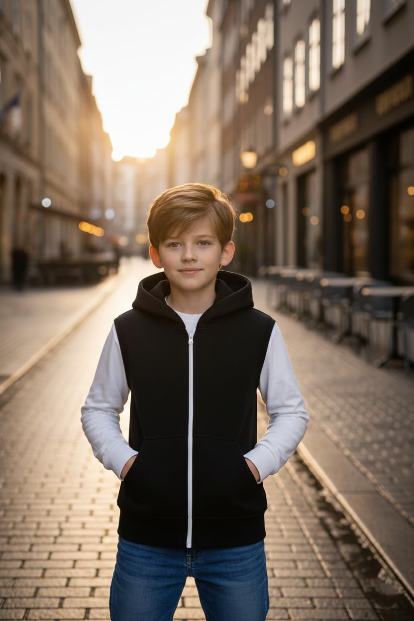 A2Z 4 Kids Gilet Con Cappuccio Giacca Tessuto Senza Maniche Con Cerniera Cappotto Nuovo Moda Casual Ragazze Ragazzi Età 5-13 Anni