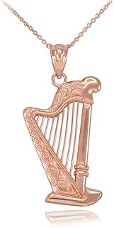 Fine 14k Rose Gold Harp Music Charm Pendant Necklace, 16